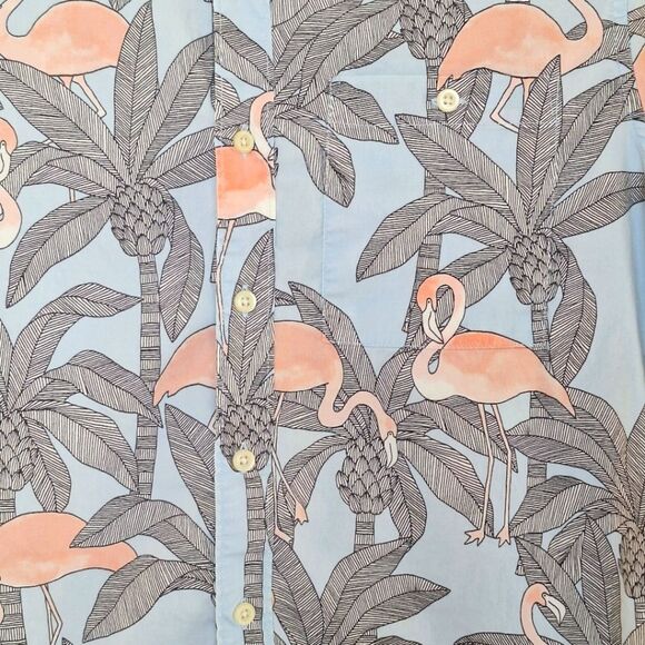 American Eagle Flex Cotton Shirt Blue Flamingo Button Up Mens S Beach Casual - Picture 4 of 12